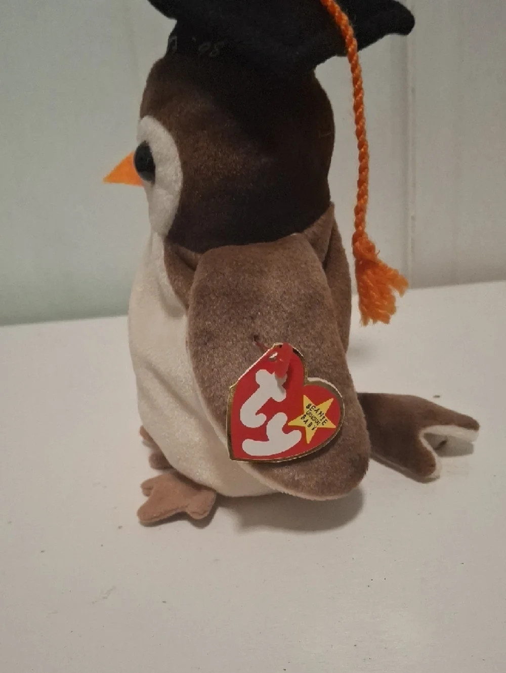 Ty Beanie Baby Graduation Owl Plush w Orange Beak Class Of '98